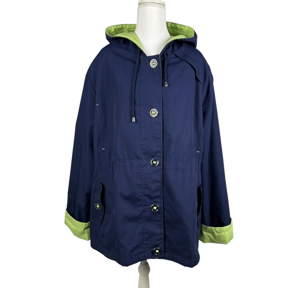 Mackintosh New England Hooded Jacket Womens 2XL Blue Sailboat Lining Nautical